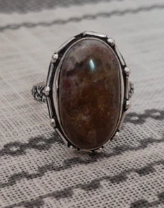 Anillo Jaspe Marrón Talla 10 Plateado Latón Hecho en India - Imagen 1 de 5