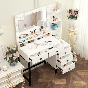 Vanity Set with 11 LED Lighted Mirror Makeup Dressing Table Dresser Desk White - Picture 1 of 10