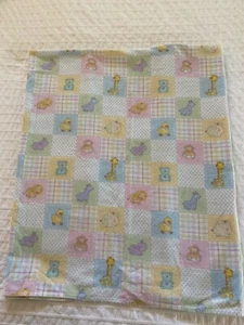 Little Ones By Dena Vintage Unisex Baby Blanket Flannel Animals Pastel Colors - Picture 1 of 19