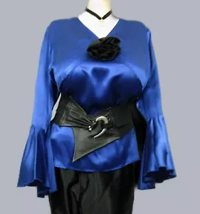 What's Hot In Hollywood~Boho SILK SATIN Tunic 1X Flounced Sleeve Cuffs NWT *FLAW - Picture 1 of 13