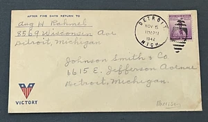 1942 DETROIT MI DUPLEX WWII PATRIOTIC UNLISTED ! DIME ? VICTORY COLOR CACHET ! - Picture 1 of 2