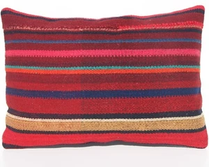RECTANGLE 20"x14" KURDISH KELIM PILLOW COVERS WOOL HAND WOVEN RED AREA RUGS 30+ - Picture 1 of 3