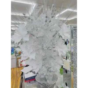 Glitzer Blumen für Vase Wohndeko, 45 cm Seidenblumenstrauß, weiß & silber - Bild 1 von 4