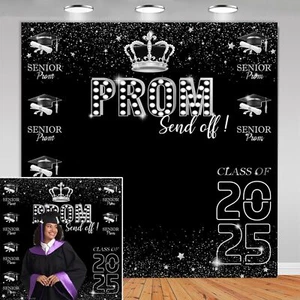 Prom 2025 Backdrop Silver Graduation Prom Decorations Backdrop Congratulation... - Picture 1 of 7