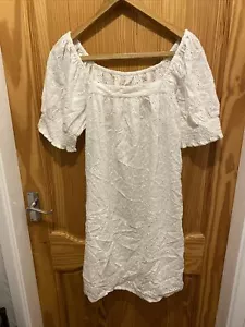 Monsoon Beach Size Small eyelet lace white puff sleeve babydoll dress BOHO CB12 - Picture 1 of 5