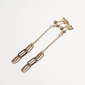 9ct Yellow Gold Paperlink Chain Drop Earrings Dangle Long Rectangle Links - Picture 1 of 7