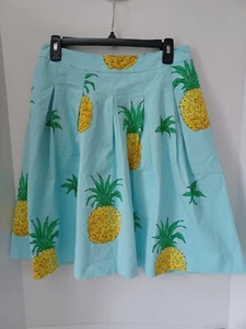 Talbots RSVP Ananas Plissee voller Rock 4P Linie Swing tropisch blau Taschen - Bild 1 von 8