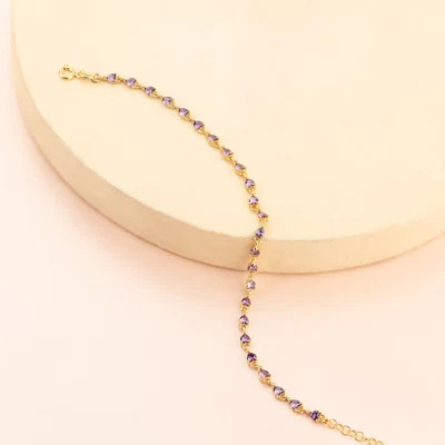 5 克拉心形切割模拟紫水晶网球链式手链 14K 镀黄金 — 第 1/4 张图片