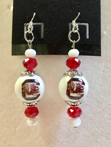 UNIVERSITY SOUTH CAROLINA EARRINGS GLASS BEAD COLLEGE FOOTBALL NCAA GAMECOCKS Cover