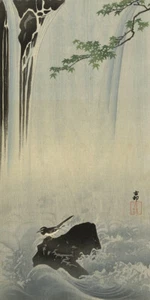 Japanese Bird at Waterfall by Ohara Koson Japanese Woodblock - Picture 1 of 7