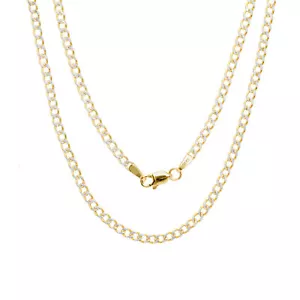 14K Yellow Gold 2.5mm Women Diamond Cut White Pave Cuban Curb Chain Necklace 16" - Picture 1 of 10