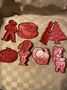 Set of 8 Vintage Tupperware Cookie Cutters Stamps Red Holidays Seasonal - Picture 1 of 14