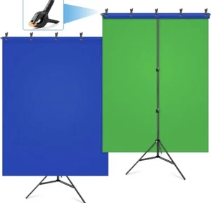 Green Screen Backdrop with Stand Kit 5X6.5Ft for Zoom, 2-In-1 Reversible Blue Sc - Picture 1 of 3