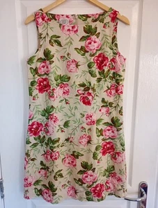 Laura Ashley Dress Womens UK 10 Beige Pink Flowers Cotton Summer Lined - Picture 1 of 13