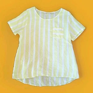 Christian Siriano Women's Top Size M Yellow Striped 100% Linen Lagenlook - Picture 1 of 11