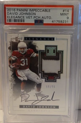 2016 Panini Impeccable Elegance #14 David Johnson 3 Color RPA #/99 PSA 9 - Image 1 of 2