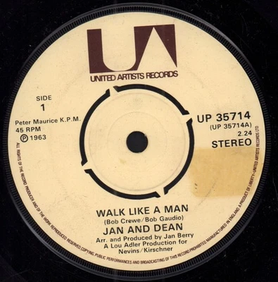 Jan and Dean Walk Like A Man 7" vinyl UK United Artists 1963 4 prong label - Image 1 of 2