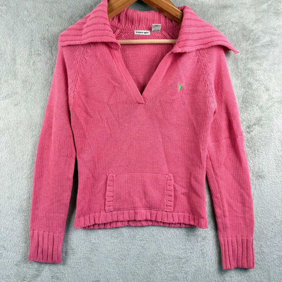 Suéter Energie Y2K Punto Acanalado Cuello en V Mujer XL Rosa Acrílico Grunge Foto 1 de 4