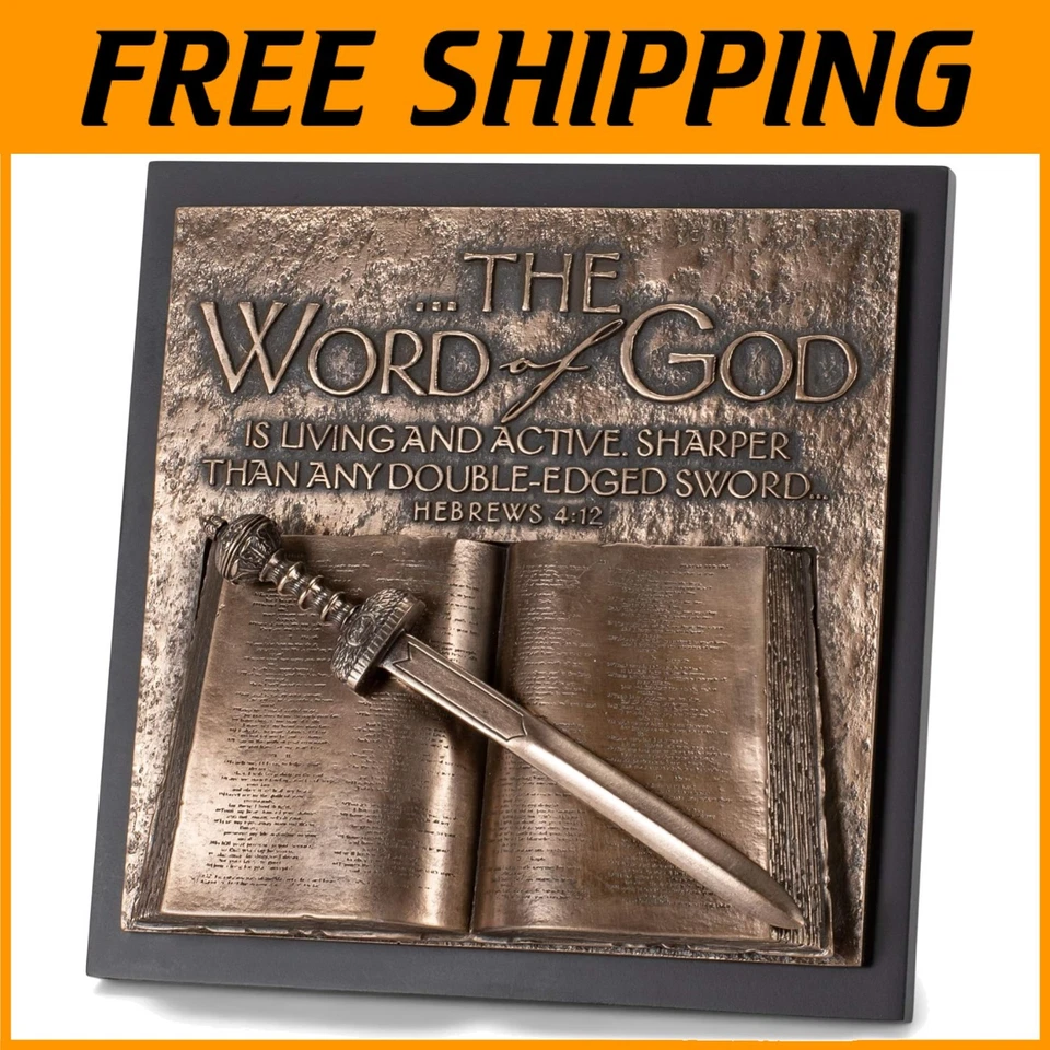 Placa de pared escultura Biblia y espada tono bronce Foto 1 de 4