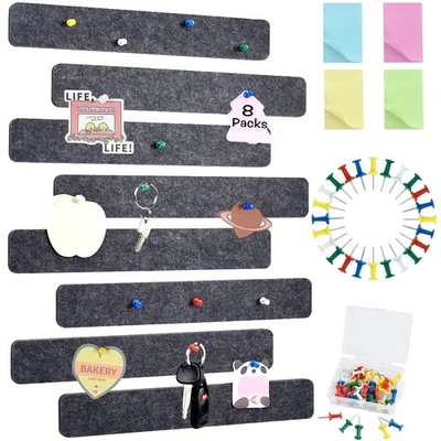 8 pcs Bulletin Board Bar Strips with 50 Pushpins & 10 Wooden Clip pins，Self A... - Image 1 of 4