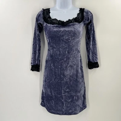 Urban Outfitters Kimchi Blue Women Small Blue Crushed Velvet Witchy Ryder Dress - Image 1 of 4