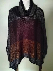 Ana & Rose Poncho Metallic Wasserfallausschnitt Einheitsgröße Herbst Lagerfeuer  - Bild 1 von 5