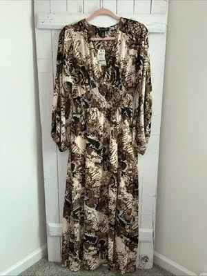 Vestido largo inc international concept para mujer talla pequeña marrón cintura ajustada cuello en V Foto 1 de 4