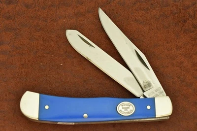 FACA CAÇADORA MOORE MAKER MATADOR TEXAS MADE USA TAMANHO COMPLETO AZUL DELRIN (28863) - Imagem 1 de 4