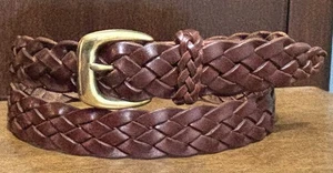 Brauner geflochtener Ledergürtel Gr. 38-40 1-1/4" breit Messing BKL GUC - Bild 1 von 5