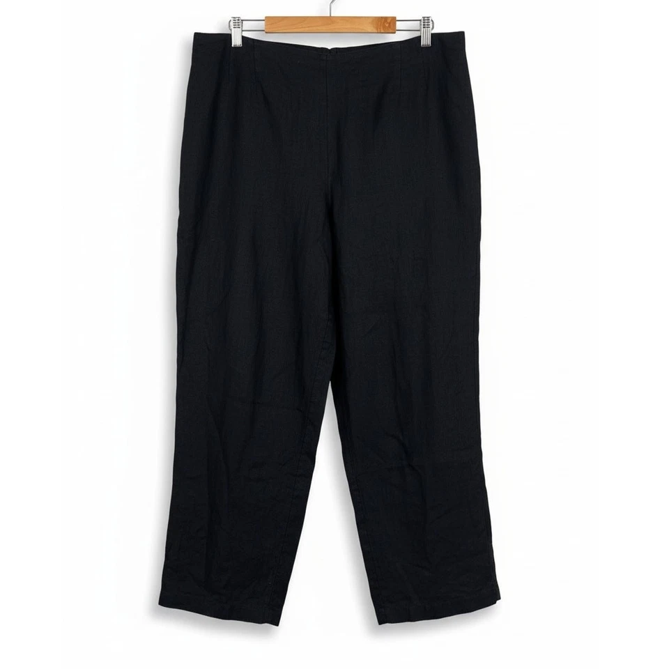 Eileen Fisher Womens 1X Black Irish Linen Minimalist Coastal Grandma Ankle Pants - Image 1 of 4