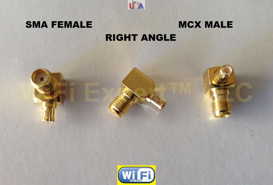 1x RF Right Angle Male MCX to Female SMA Gold Plated Adapter ships from USA - Image 1 of 4