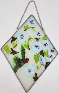 Rare Vintage Large Hummingbird/Floral Suncatcher 11"x8" Frosted Glass - Picture 1 of 8