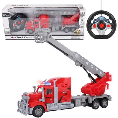 Kids RC Remote Control Fire Truck Toy W/ Rotating Ladder Alarm Lights Headlights - Image 1 of 4