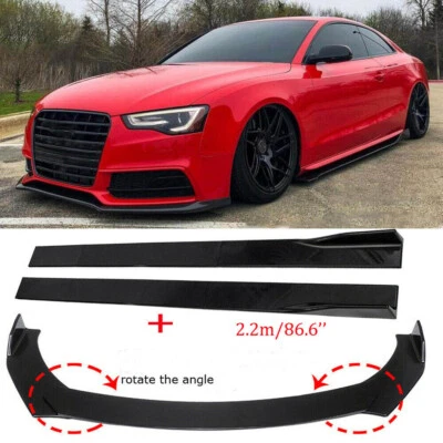 Front Bumper Lip Glossy Black +86.6'' Side Skirts For AUDI A4 A5 A6 A7 S4 S5 Foto 1 de 4