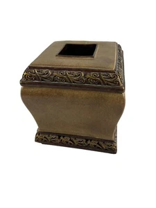 Tissue Box Cover Antique Bronze Finish Embossed Scroll Details India Ink Resin - Picture 1 of 10