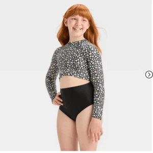 Art Class Small (6/7) One Piece Black Floral Swimsuit Rash Guard Long Sleeve - Picture 1 of 9