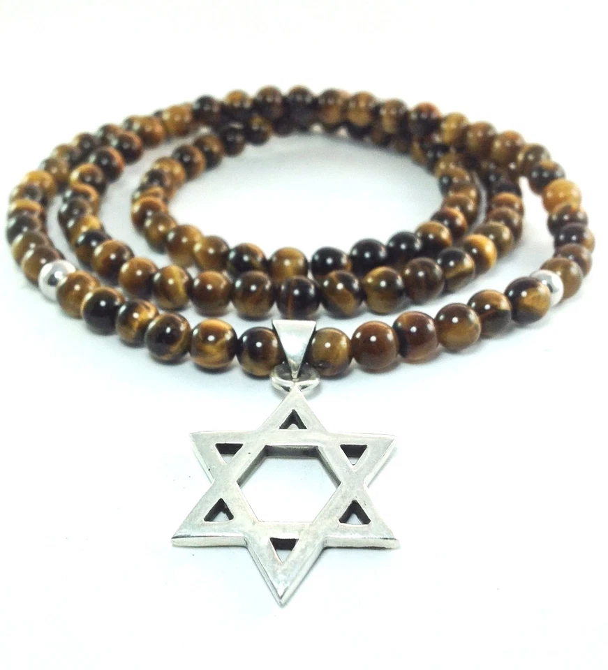 Herren Natürlich Tiger Auge Sterlingsilber 925 Star Von David Anhänger Halskette - Bild 1 von 1