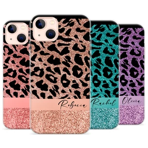 PERSONALISIERTE HANDYHÜLLE GLITTER LEOPARD NAME SILIKON ABDECKUNG FÜR IPHONE 13 12 11 - Bild 1 von 18