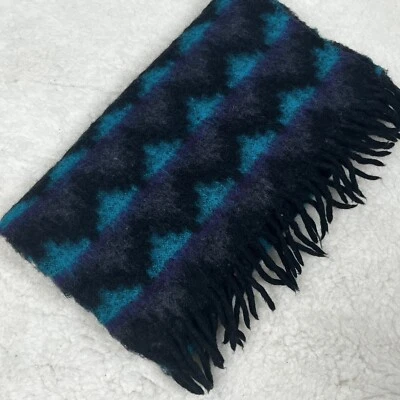 Woolmark 围巾 Superfine 100% 羊绒阿兹特克印花复古风格条纹男女通用 — 第 1/4 张图片