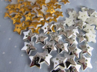 12mm Silver or Gold Star Buttons Xmas Buttons Pack of 10 or 20 - Image 1 of 4