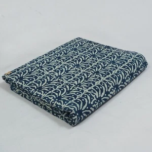 20 Yard Indigo Blue Cotton Hand Block Print Fabric Indian Sanganeri Dabu Fabric - Picture 1 of 7