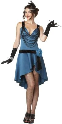 Vestido con solapa años 20-30 4 piezas azul y negro vestido asimétrico tocado y collar  Foto 1 de 2