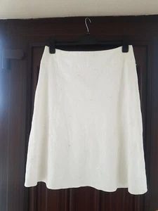 New Look Linen Mix Skirt UK14 White ~ Decorative Stitching & Beads~ Fully Lined - Picture 1 of 11