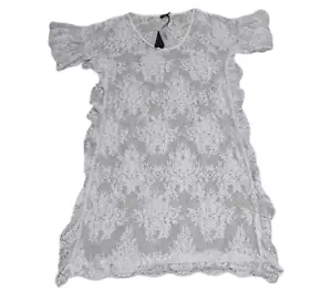Vonda Damen Kleid Large Weiß Blumen Spitze Transparent Kurzarm Jakobsmuschel - Bild 1 von 4