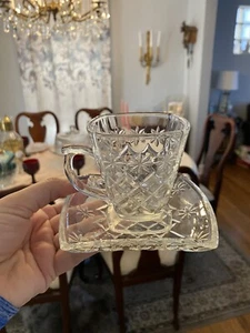 Red Cherry -Tea Cup & Saucers - Clear Glass - 5 Total - Picture 1 of 2