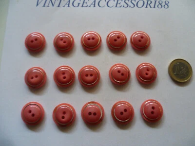 15 BOTTONI PLASTICA ROSA ANTICO BORDO ARGENTO 2 FORI DIAMETRO 2 CM SARTORIA - Immagine 1 di 2