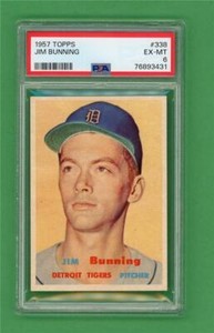 1957 Topps #338 Jim Bunning ** SHARP ** ROOKIE PSA EX-MT 6 * Detroit Tigers card