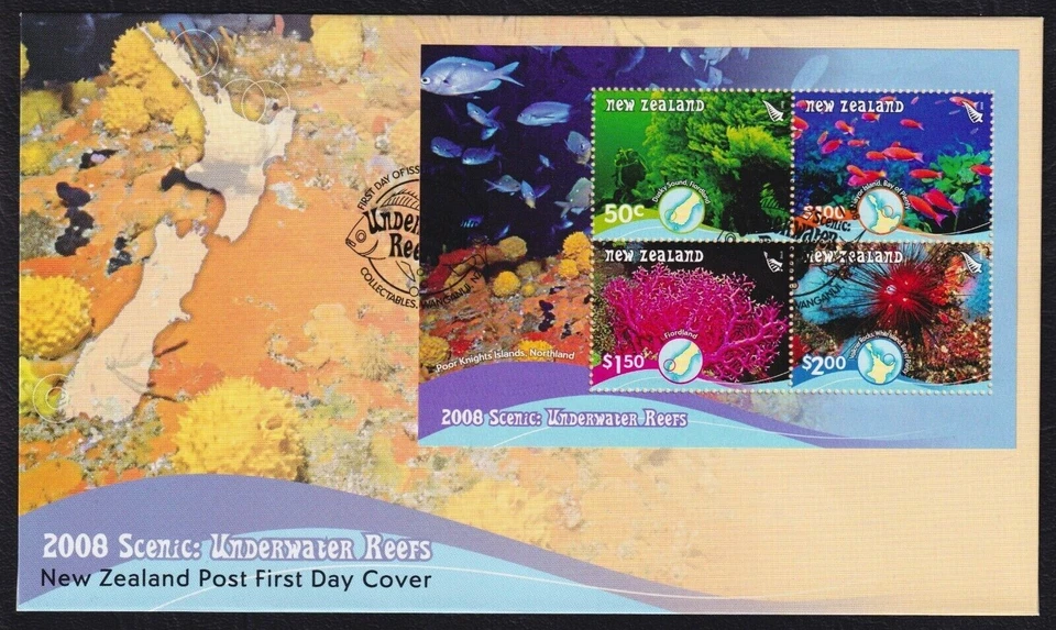 New Zealand - 2008 First Day Cover - Underwater Reefs - Miniature Sheet - Image 1 of 1