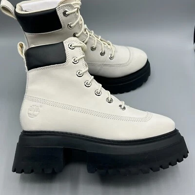 Timberland платформе небо ботинки женщин белая кожа 6» шнурует вверх боя размер 7 - Изображение 1 из 4