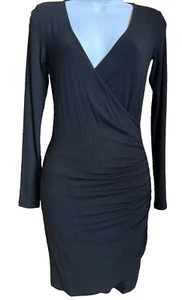VTG Forever 21 Bodycon Long Sleeved Little Black Dress Ruched V Neck ~ Sz Sm NWT - Picture 1 of 12